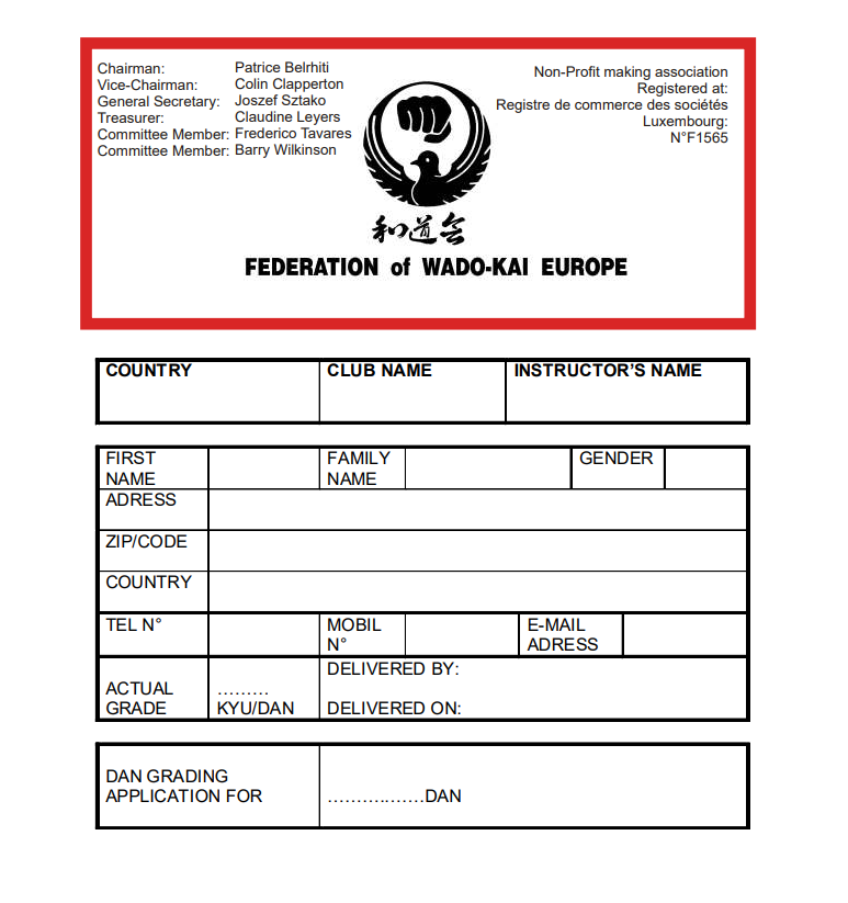 Dan Grade Application Form